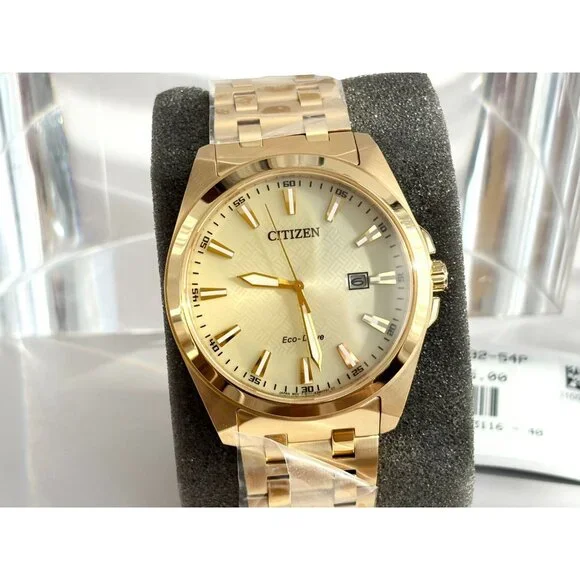 NEW Citizen Eco Drive Men's Peyten Champagne Dial Gold Band Watch BM752-54P 41mm - Picture 2 of 16